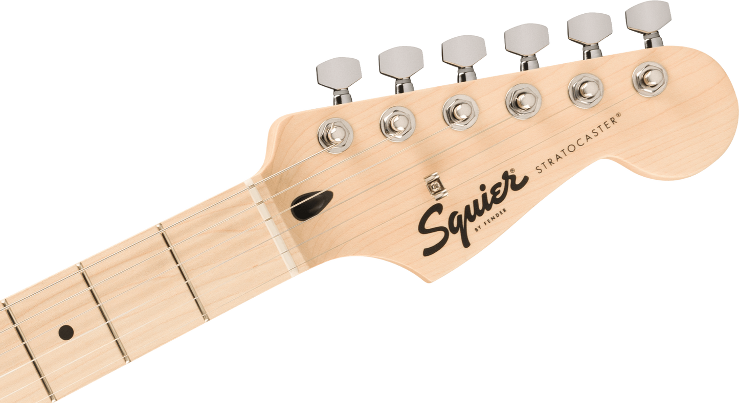 Squier FSR Squier Sonic Stratocaster, Maple Fingerboard, Black Pickguard in White Plastic Parts, Black