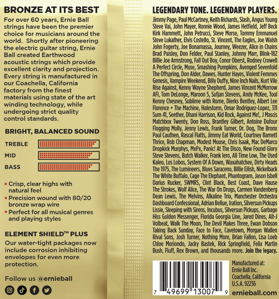 Ernie Ball Earthwood Custom Light 80/20 Bronze Acoustic Guitar Strings 3 Pk 11.5-54 Gauge