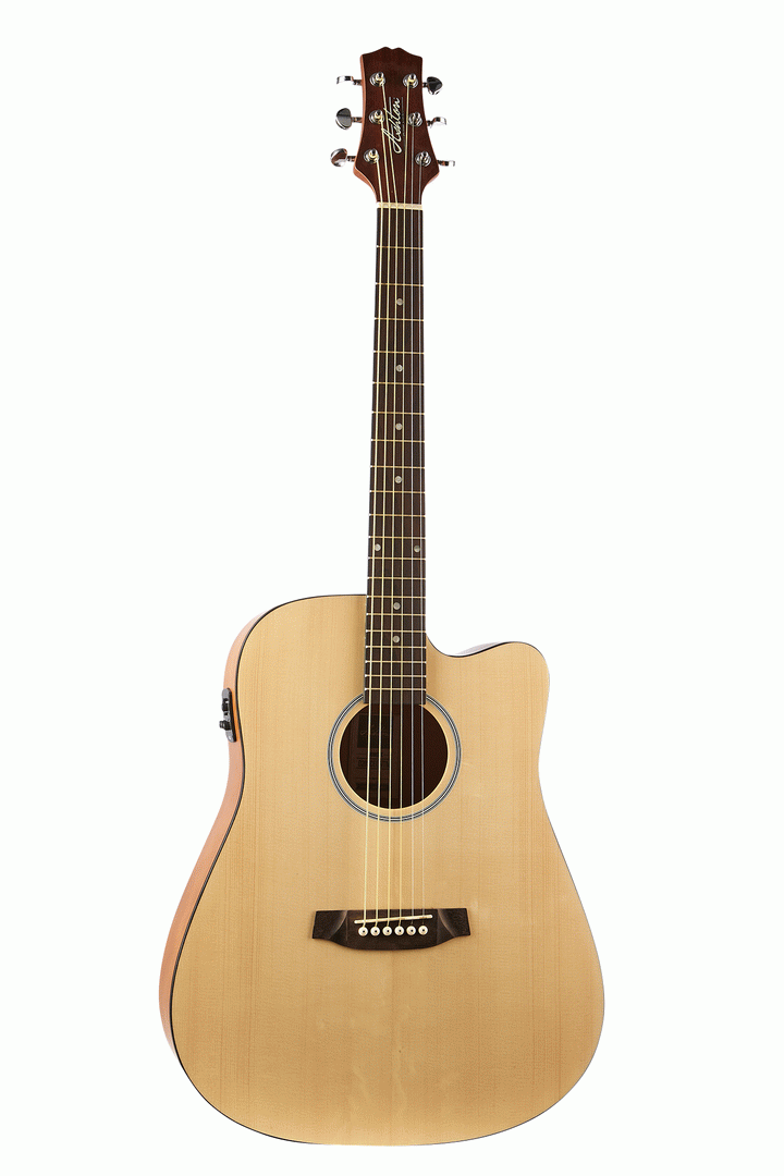Ashton D20SCEQ Solid Top Acoustic Guitar in Natural Matt Wood