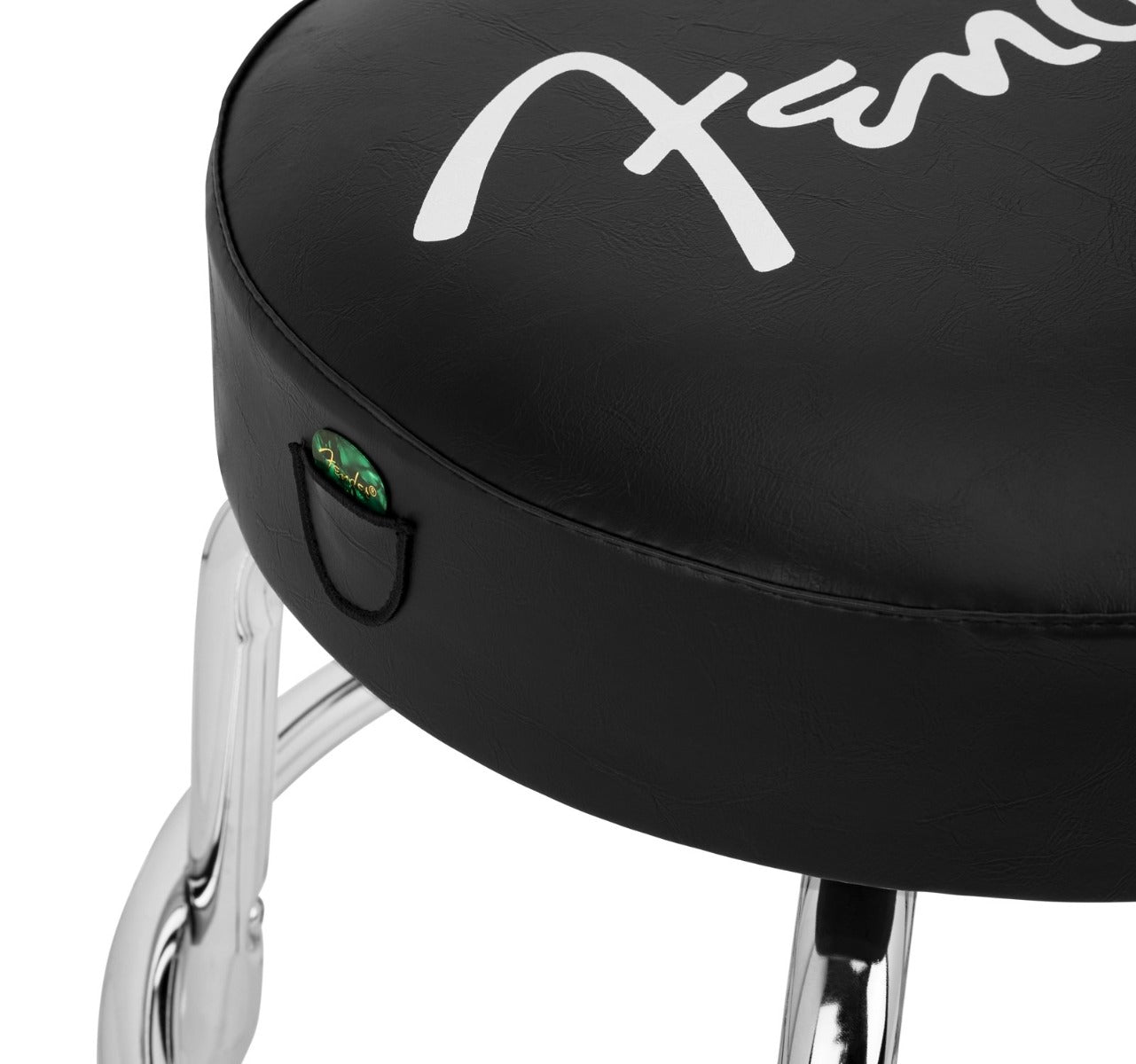 Fender® Spaghetti Logo Pick Pouch Barstool in Black/Chrome 24"