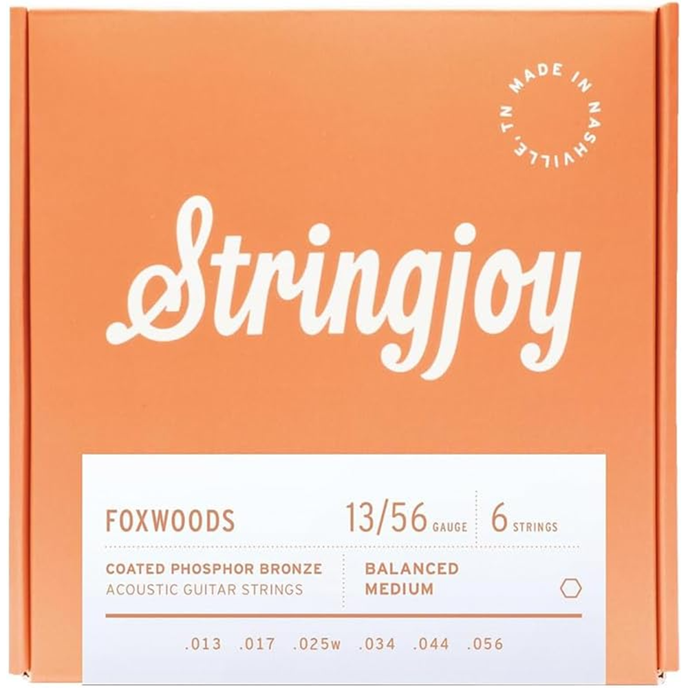 Stringjoy Foxwoods Medium Coated Phosphor Bronze Acoustic Guitar Strings 13-56 Gauge