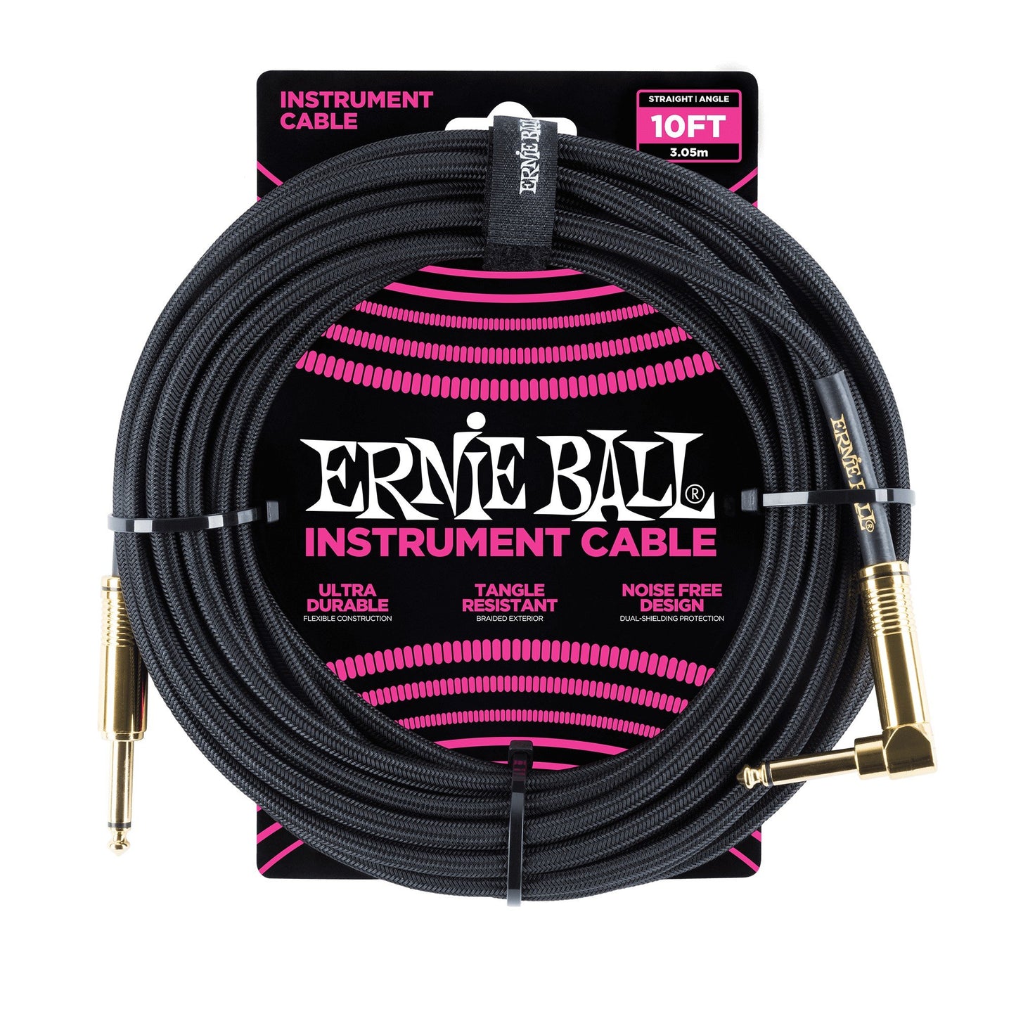 Ernie Ball P06081 Braided Straight to Right Angle Instrument Cable 10 foot in Black