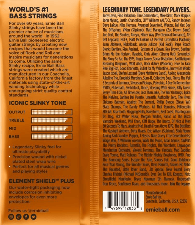 Ernie Ball 2833 Hybrid Slinky Nickel Wound Electric Bass Guitar Strings, 45-105 Gauge