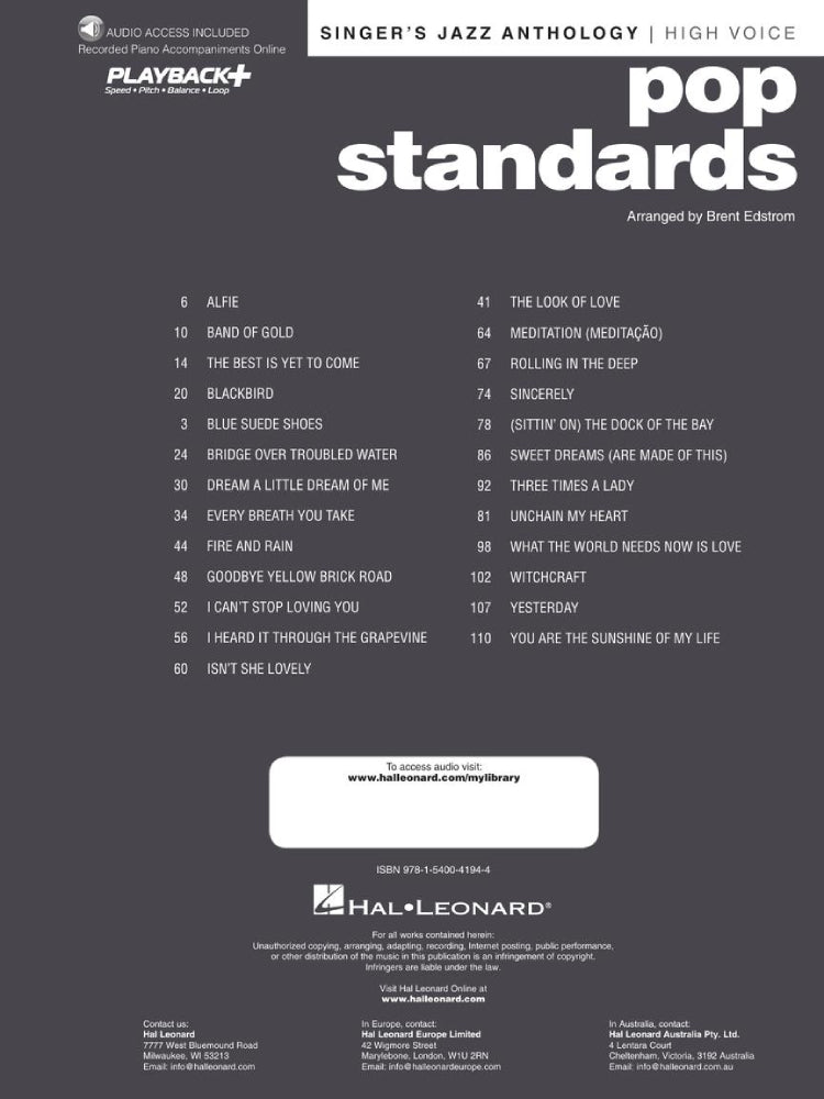 Pop Standards Singers Jazz Anthology High Voice BK/OLA