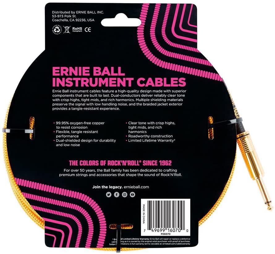 Ernie Ball Braided Straight to Angle Instrument Cable 25 foot in Gold