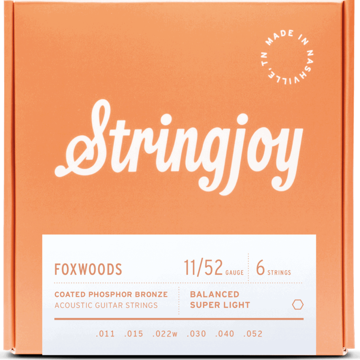 Stringjoy Foxwoods Super Light Coated Phosphor Bronze Acoustic Guitar Strings 11-52 Gauge
