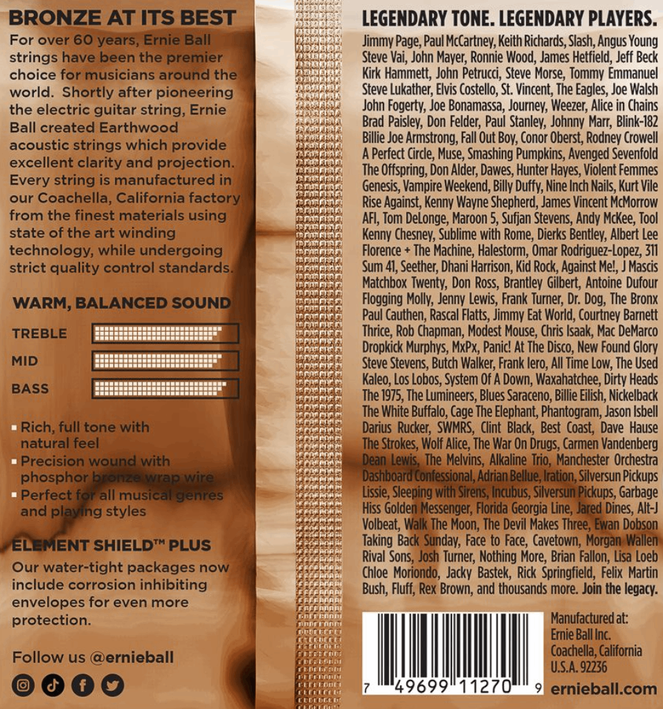 Ernie Ball Earthwood Custom Medium Phosphor Bronze Acoustic Guitar Strings 3 Pk 12.5-56 Gauge