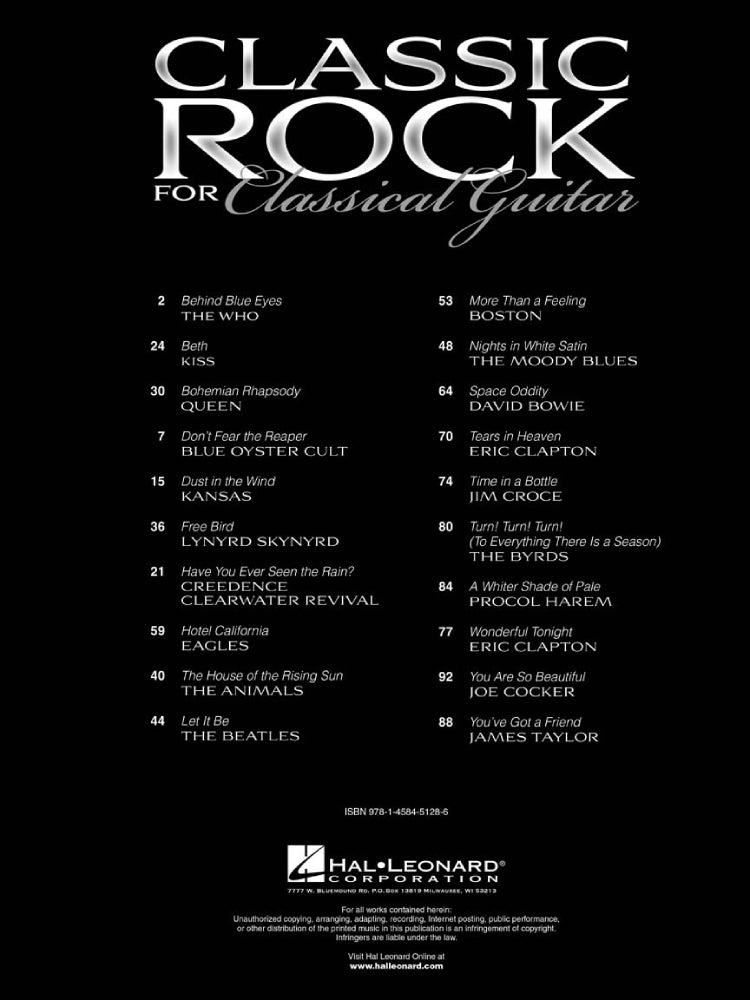 Classic Rock for Classical Guitar Tab