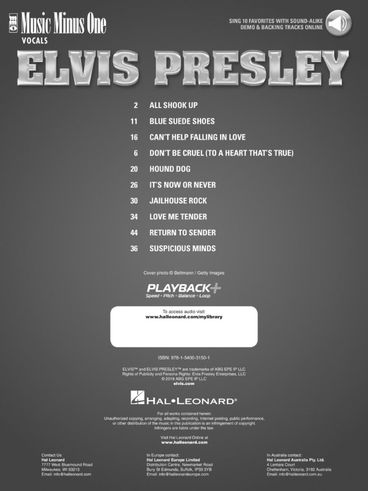 Elvis Presley Music Minus One Vocals BK/OLA