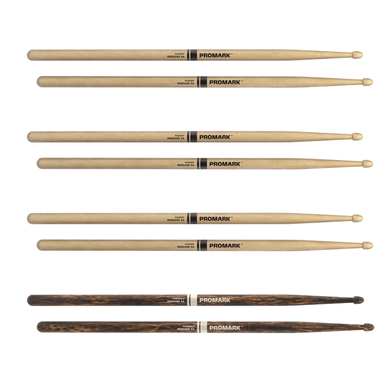 Promark Rebound 5A Lacquered Hickory Drumstick 4 Pack