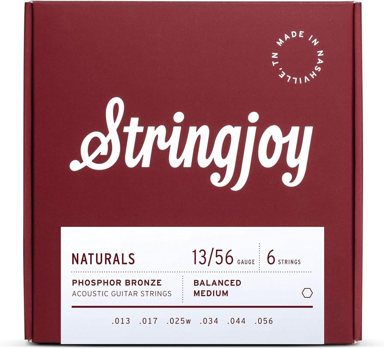 Stringjoy Naturals Medium Phosphor Bronze Acoustic Guitar Strings 13-56 Gauge