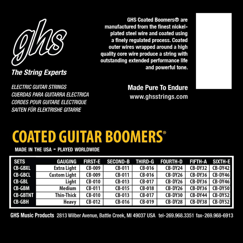 GHS CBGBTNT Coated Boomers Thin Thick Electric Guitar Strings 10-52 Gauge