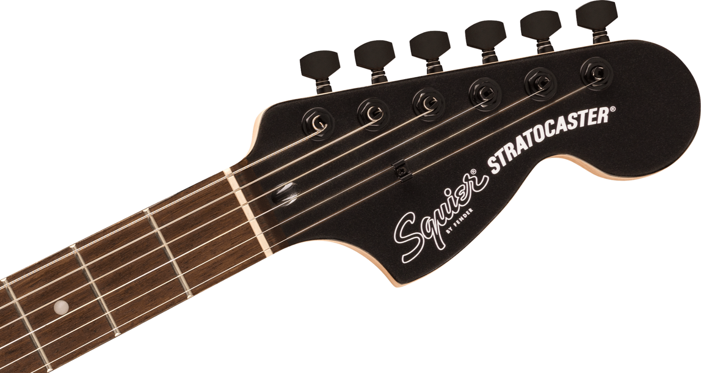 Squier FSR Affinity Series Stratocaster HSS, Laurel Fingerboard, Black Pickguard, Black Hardware, Matching Headstock in Metallic Black
