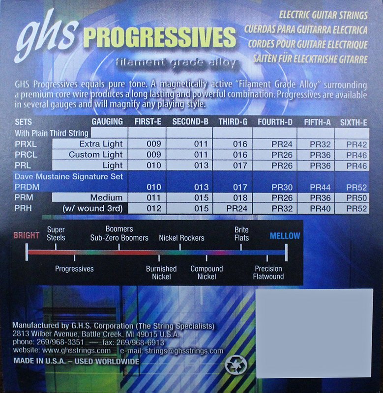 GHS PRM Progressives Roundwound Electric Guitar Strings Medium 11-50 Gauge