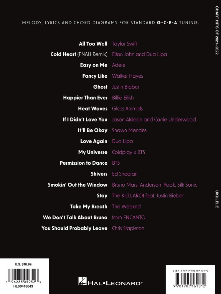 Chart Hits of 2021-2022 For Ukulele