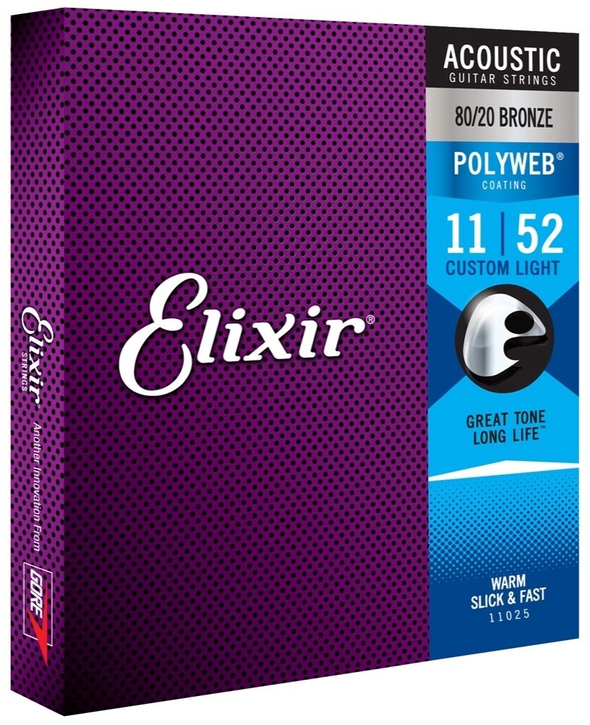Elixir 11025 Polyweb 80/20 Bronze Acoustic Guitar Strings Custom Light 11-52 Gauge