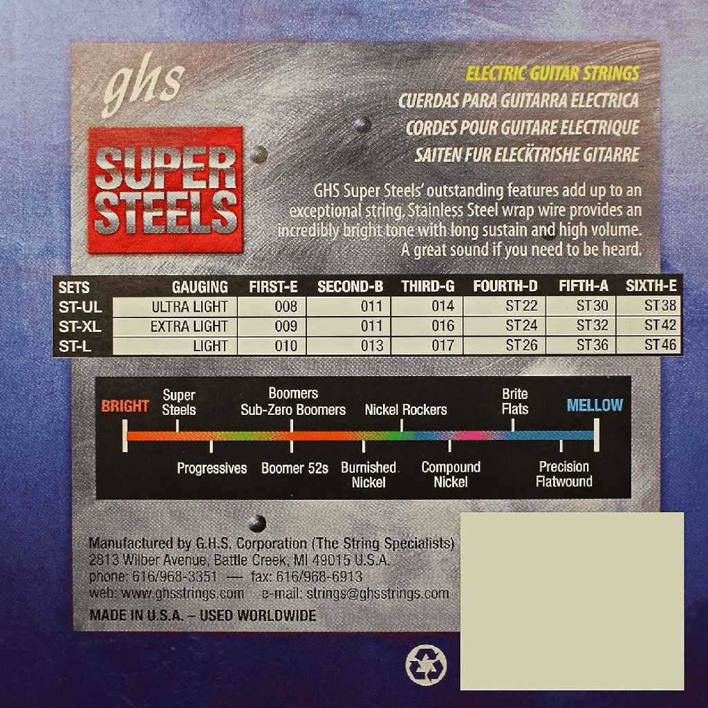 GHS STXL Super Steels Extra Light Electric Guitar Strings 9-42 Gauge