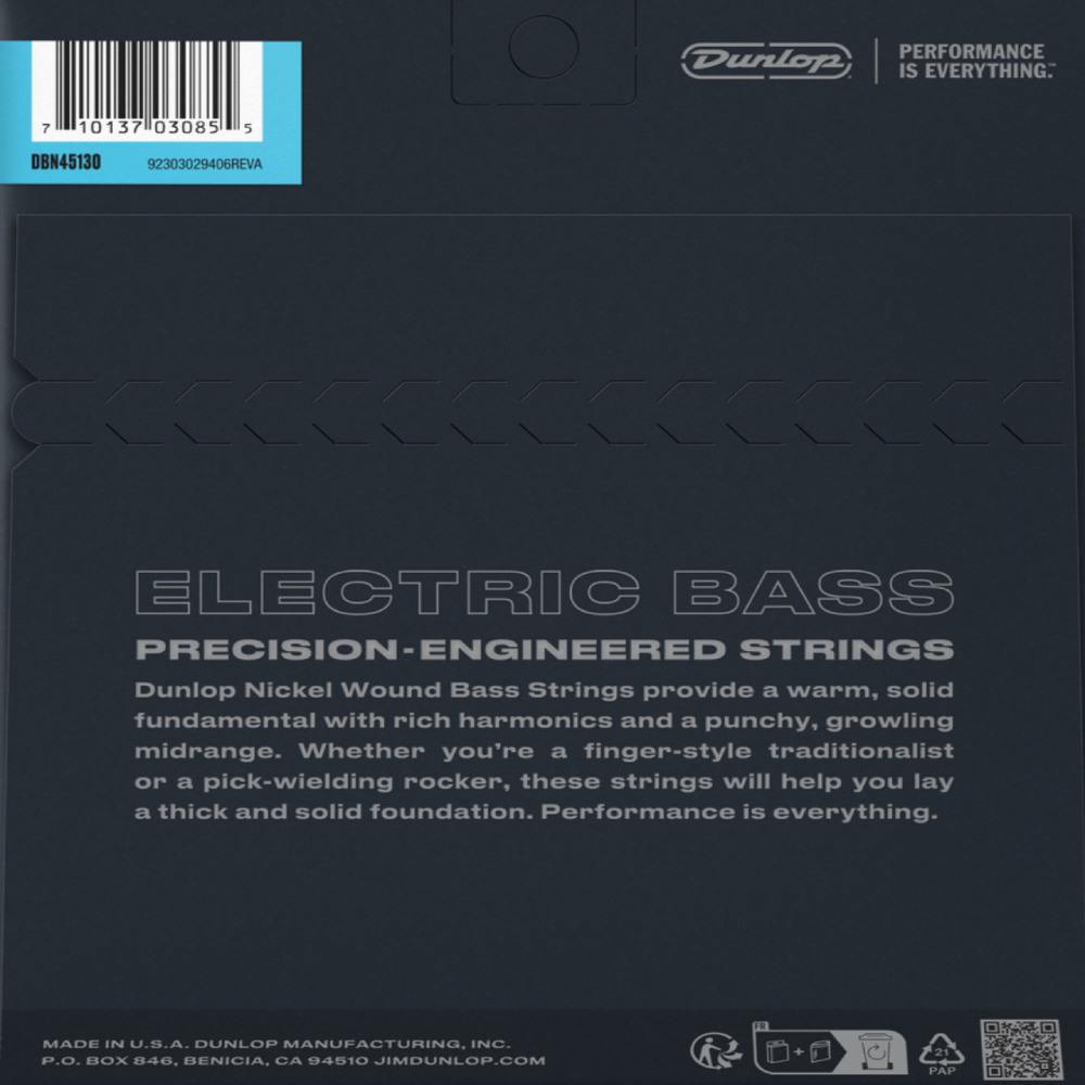 Jim Dunlop DBN45130 Nickel Wound Steel 5 String Bass Guitar Strings, 45 - 130 Gauge