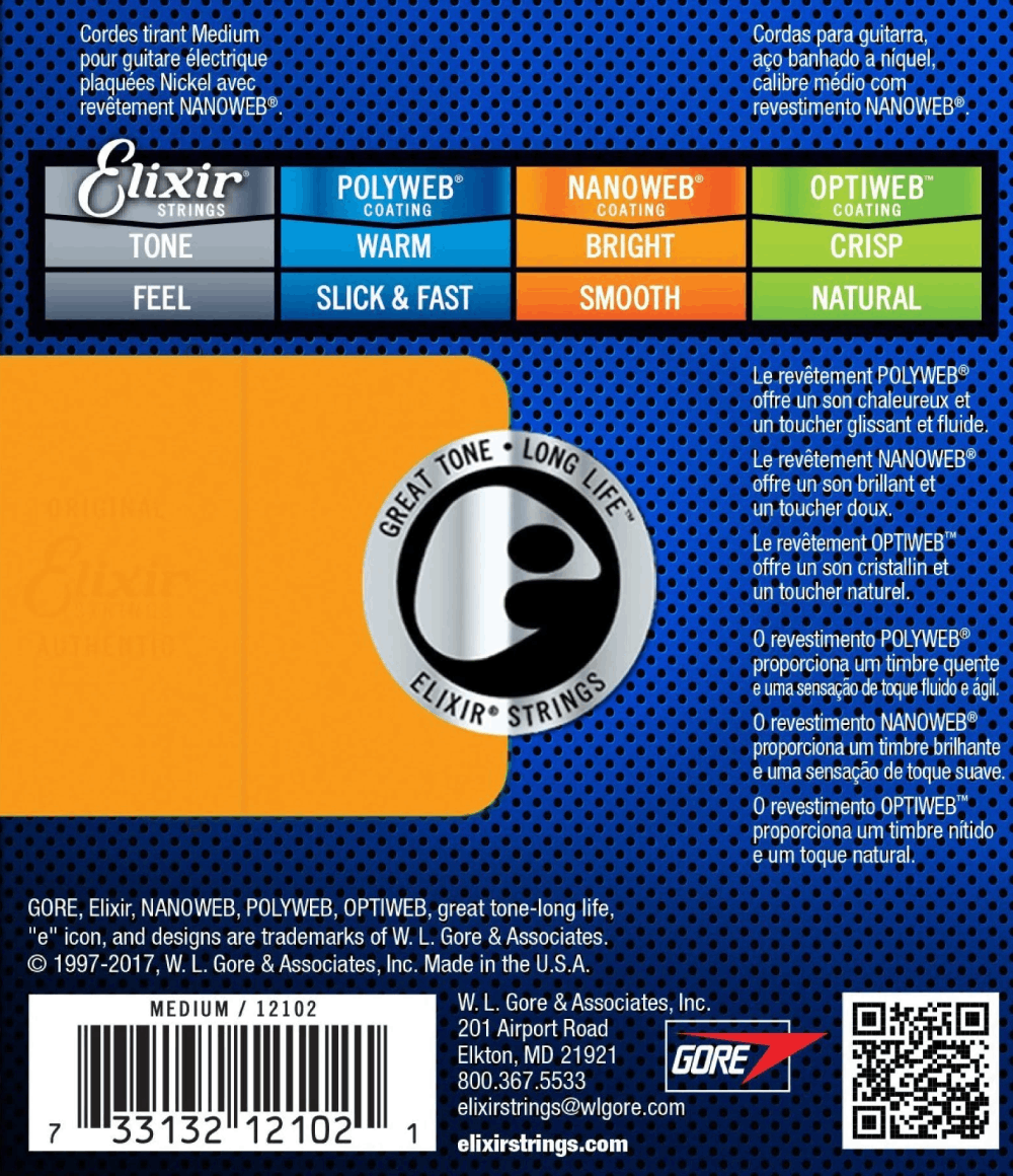 Elixir 12102 Nanoweb Electric Guitar Strings Medium 11-49 Gauge