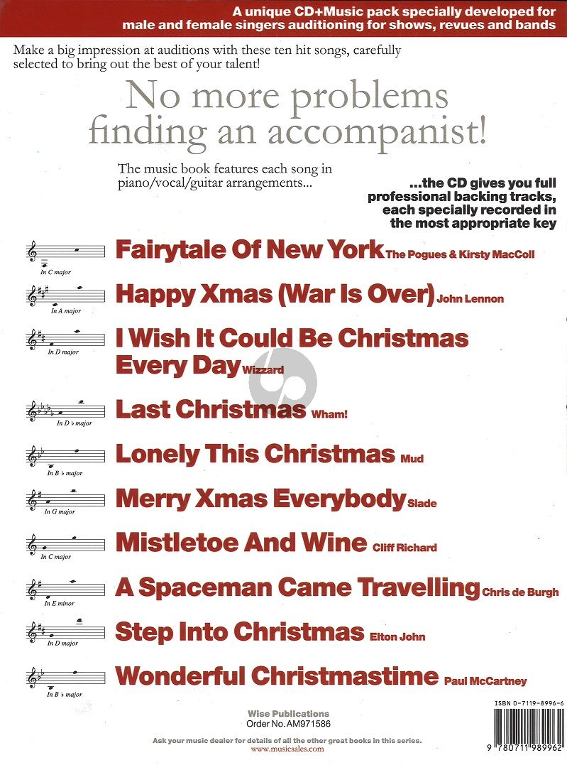 Audition Songs for Singers Christmas BK/CD