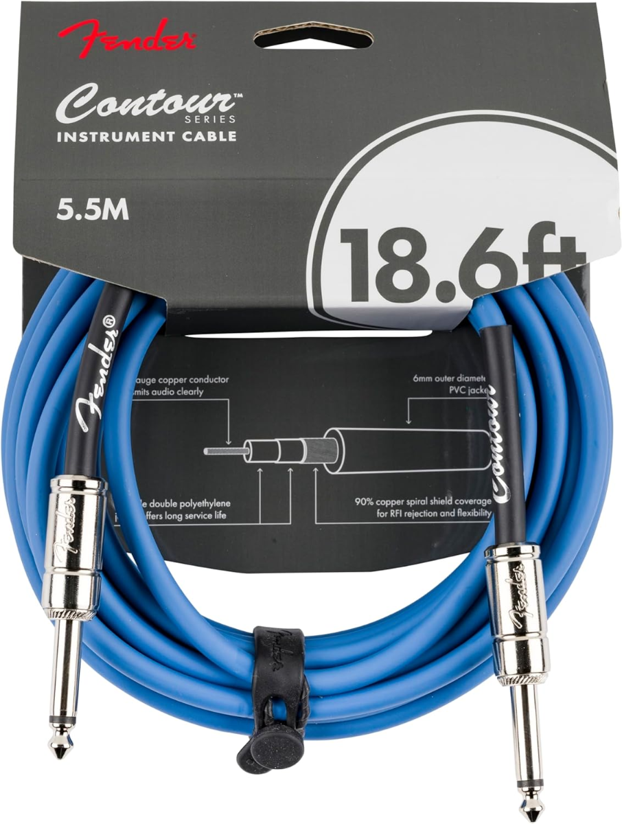 Fender Contour 18.6' Instrument Cable in Lake Placid Blue