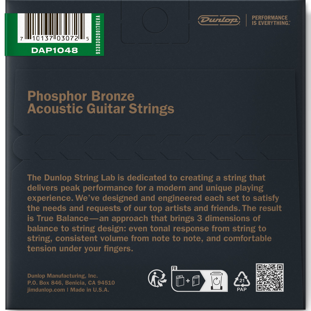 JIM DUNLOP Phosphor Bronze Acoustic Guitar Strings 10-48 Gauge