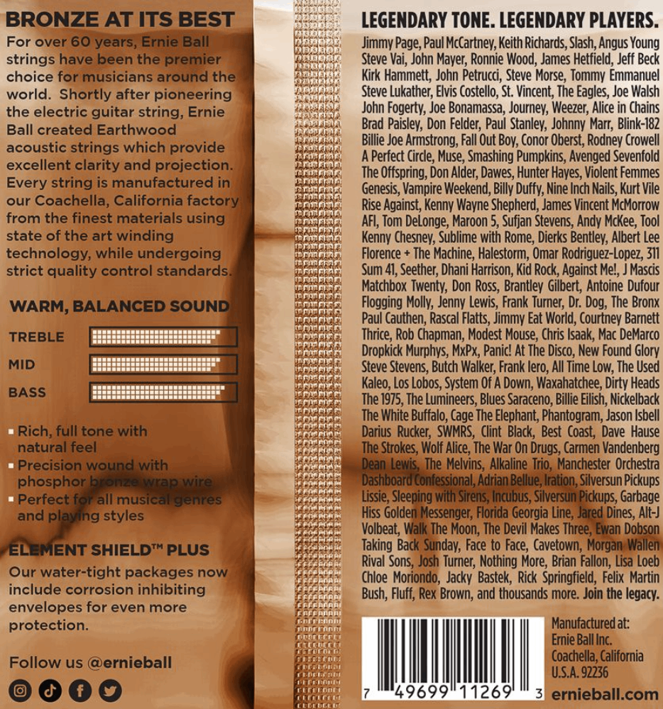 Ernie Ball Earthwood Rock & Blues Phosphor Bronze Acoustic Guitar Strings 3 Pk 10-52 Gauge