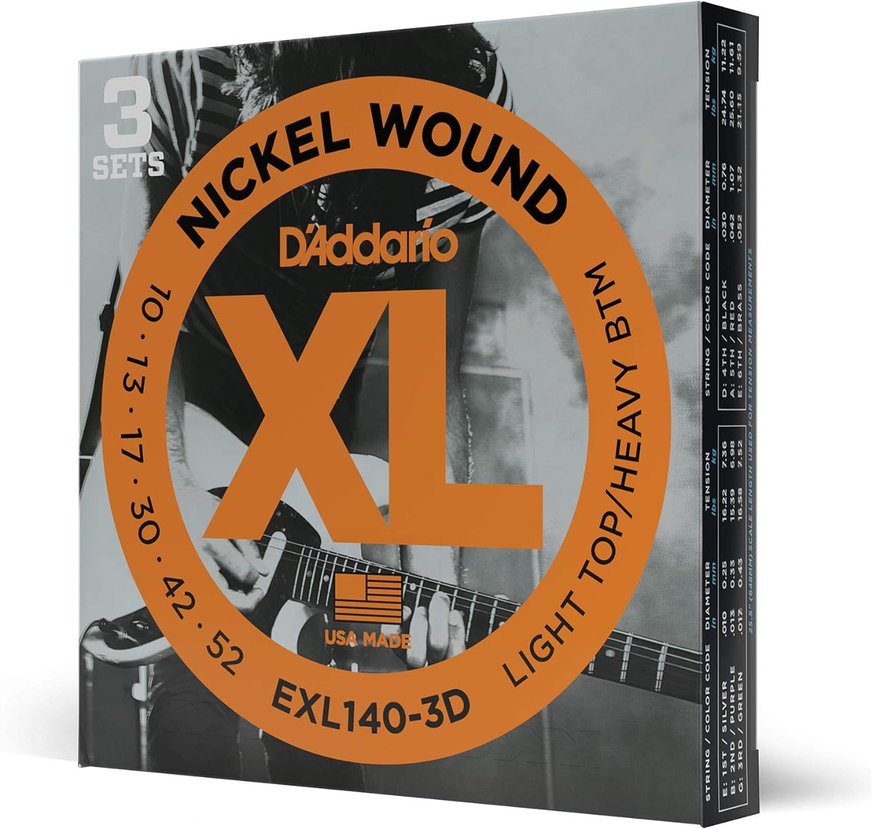 D'Addario EXL140 3D Nickel Wound 3 sets Electric Guitar Strings Light Top Heavy Bottom 10-52 Gauge