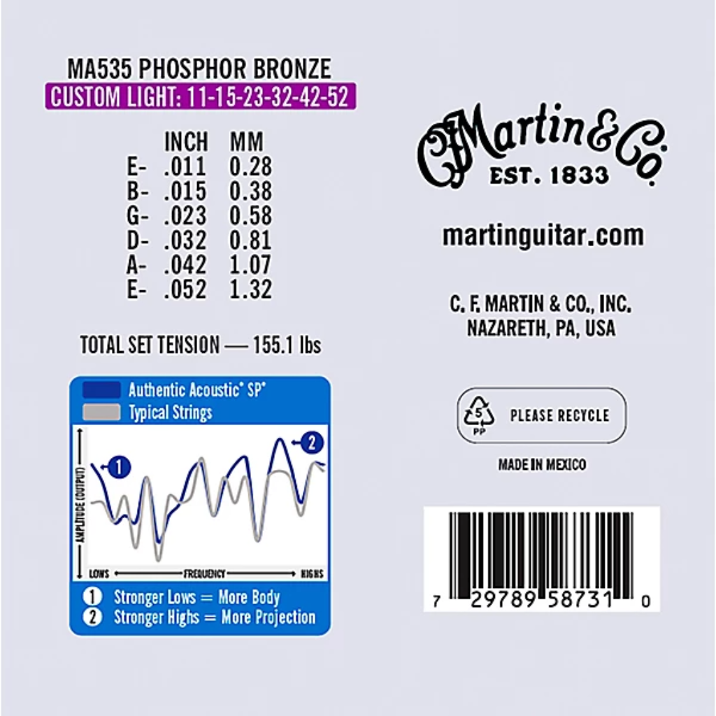 Martin Authentic Acoustic SP Phosphor Bronze Guitar Strings Value Pack 3 Sets 11-52 Gauge
