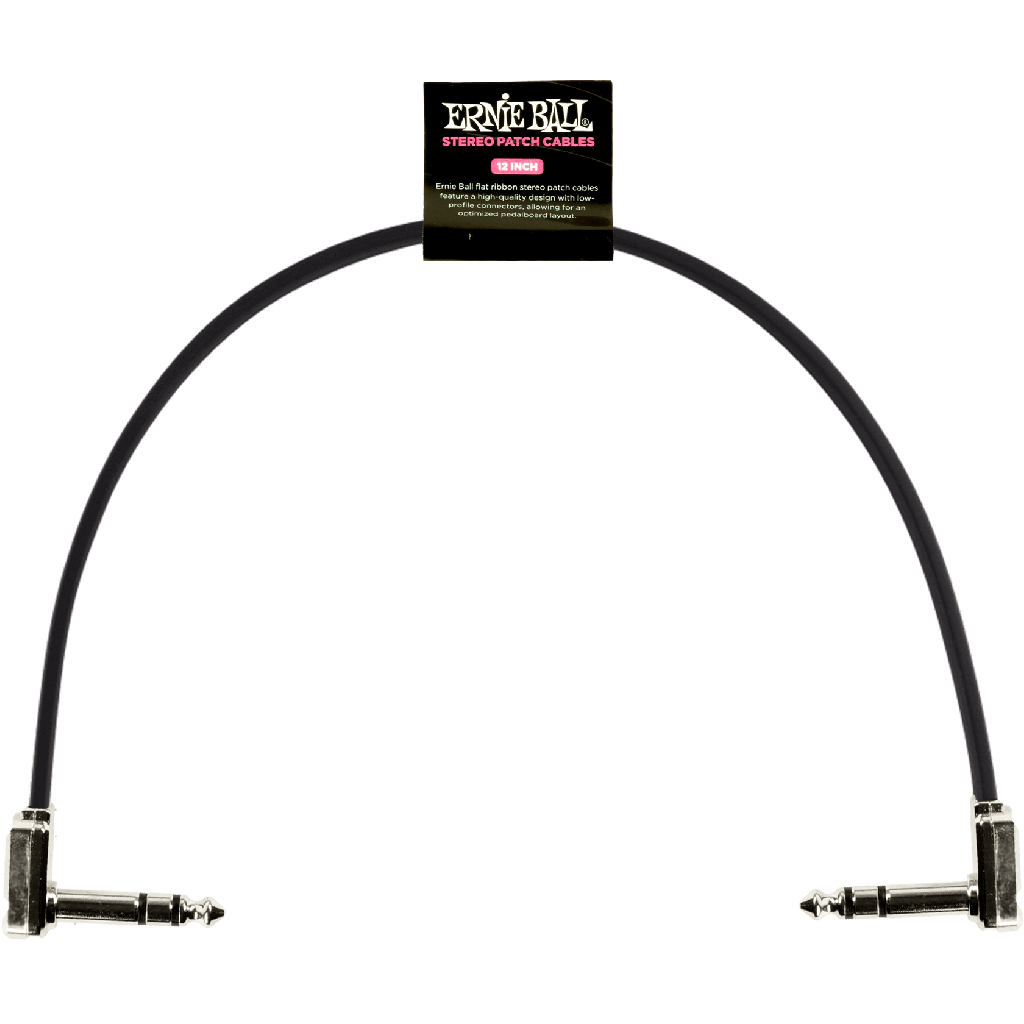 Ernie Ball 12" Flat Ribbon Stereo Patch Cable in Black
