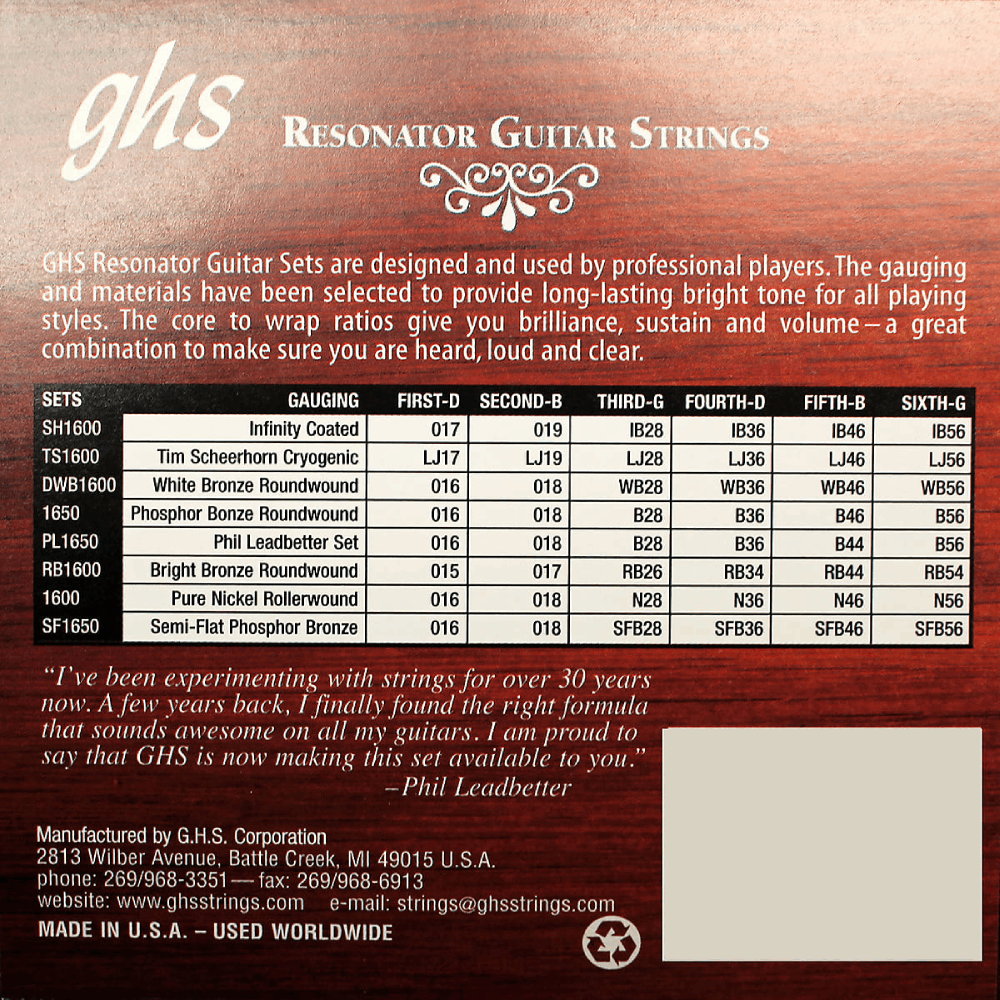 GHS DWB1600 White Bronze Resonator 16-56 Gauge
