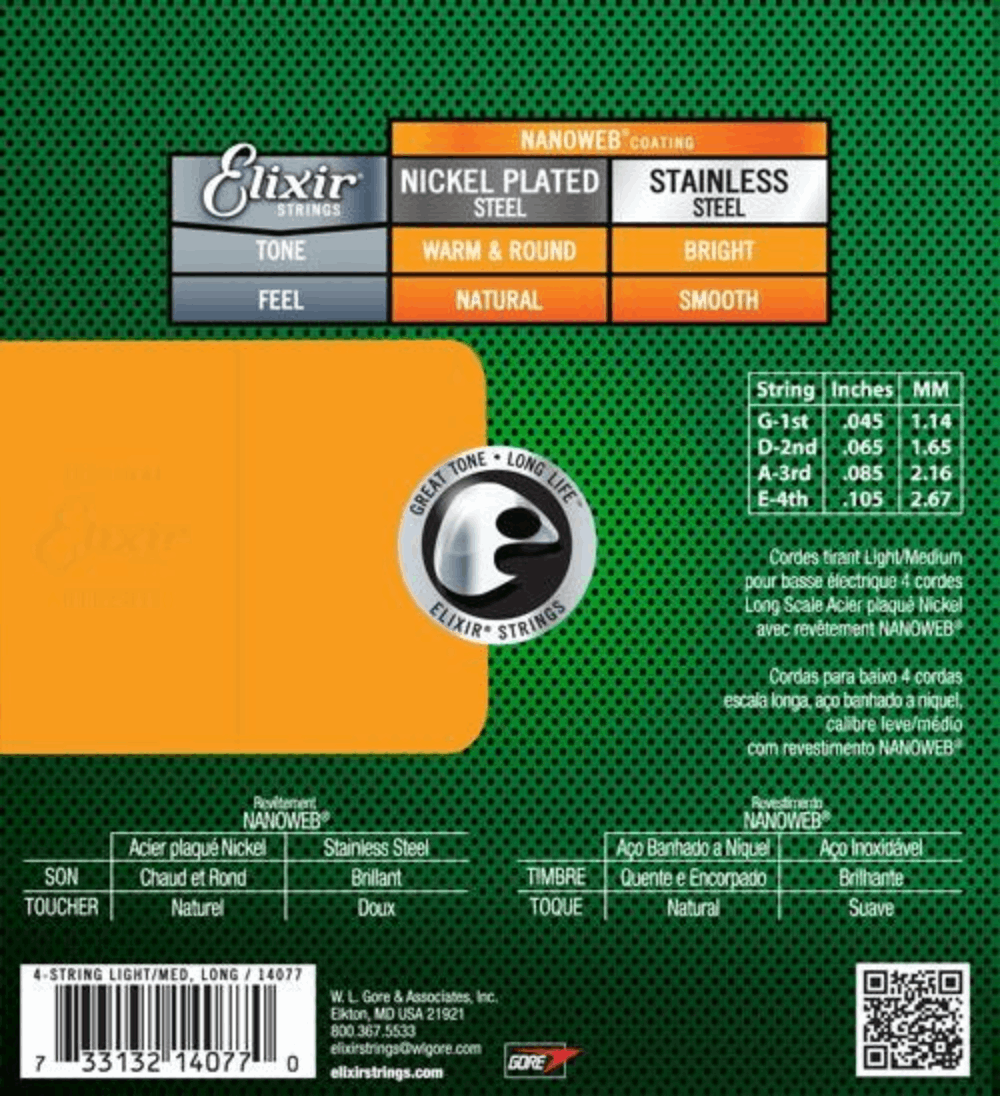 Elixir 14077 Electric Bass Nickel Plated Steel 4 String Light Medium 45-105 Gauge