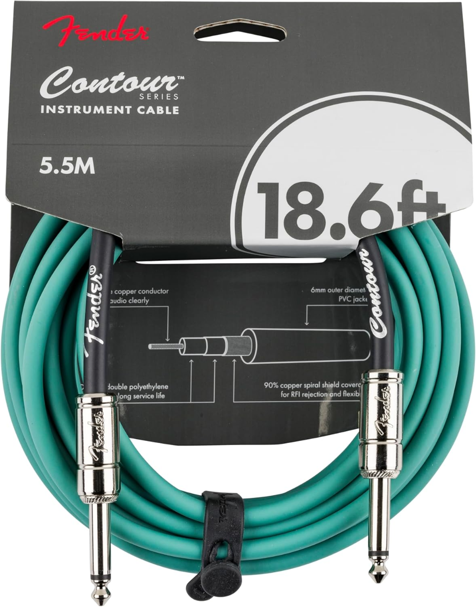 Fender Contour 18.6' Instrument Cable in Sherwood Green