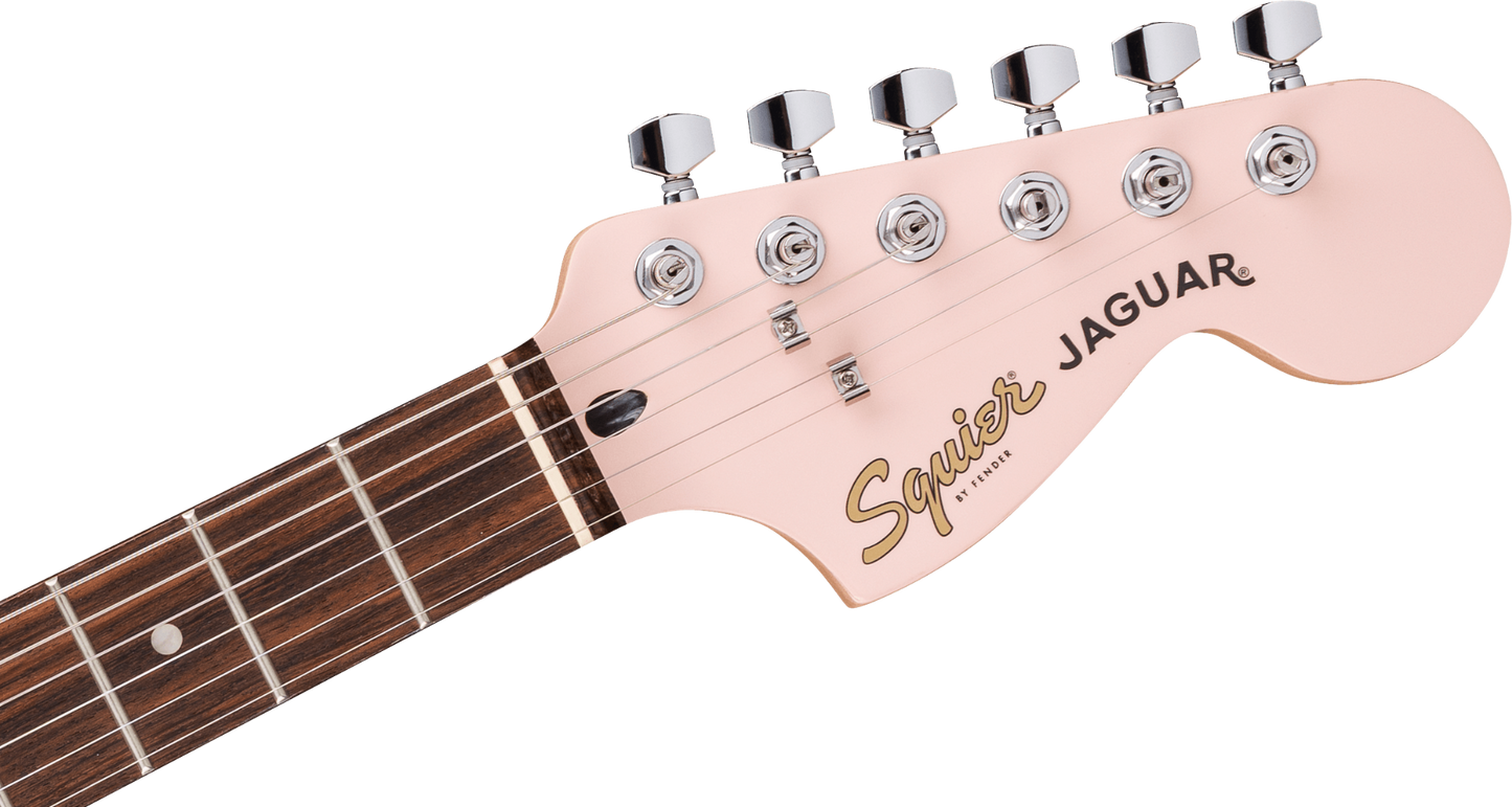 Squier FSR Affinity Series Jaguar, Laurel Fingerboard, White Pickguard, Matching Headstock in Shell Pink