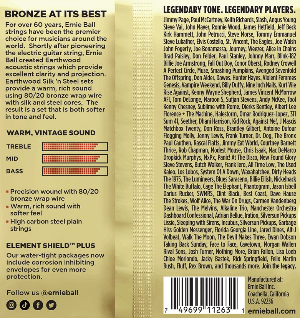 Ernie Ball Earthwood Silk and Steel Extra Soft 80/20 Bronze Acoustic Guitar Strings 3 Pk 10-50 Gauge