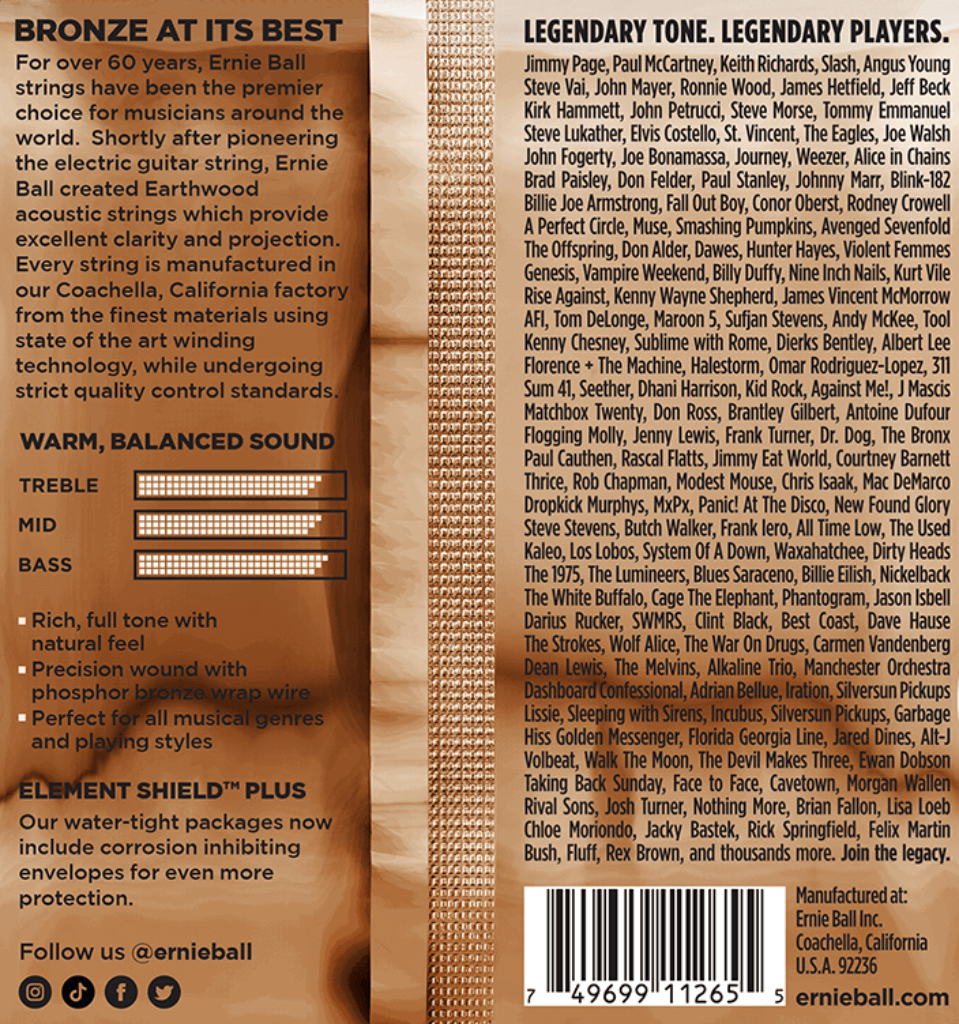 Ernie Ball Earthwood Medium Light Phosphor Bronze Acoustic Guitar Strings 3 Pk 12-54 Gauge