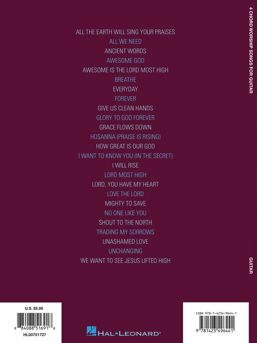 4 Chord Worship Songs for Guitar Tab