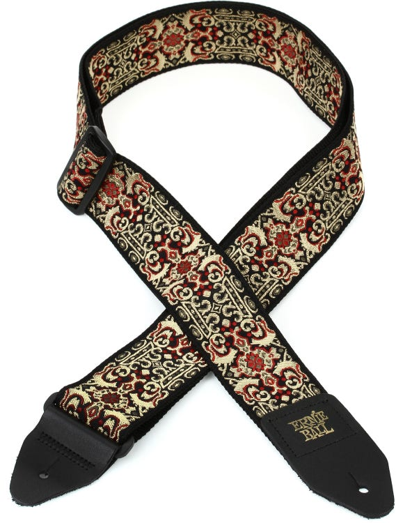 Ernie Ball Classis Jacquard Guitar Or Bass Strap in Persian Red And Gold