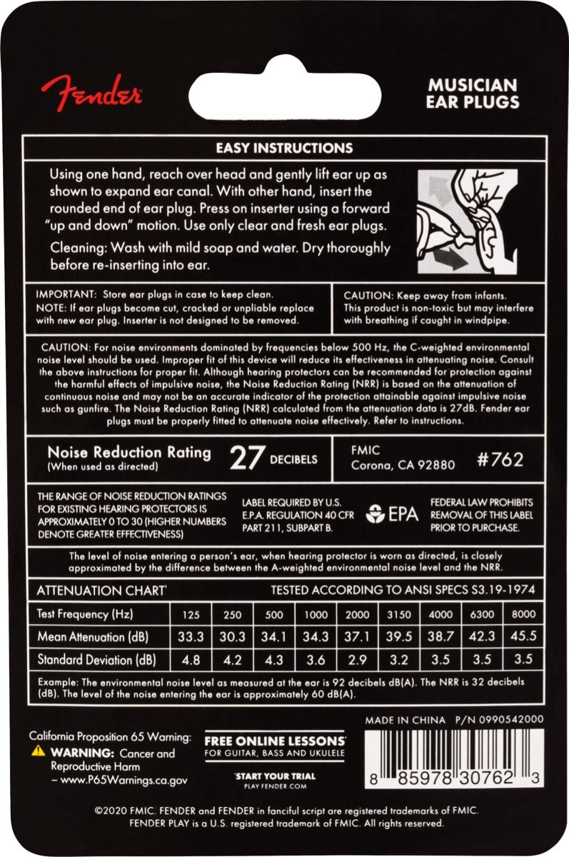 Fender Musician Series Ear Plugs in Black