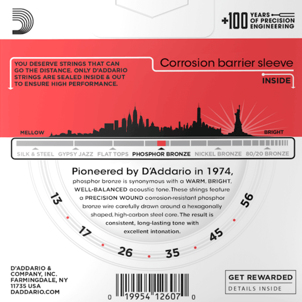 D'Addario EJ17 3D Phosphor Bronze 3 Sets Acoustic Guitar Strings Medium 13-56 Gauge