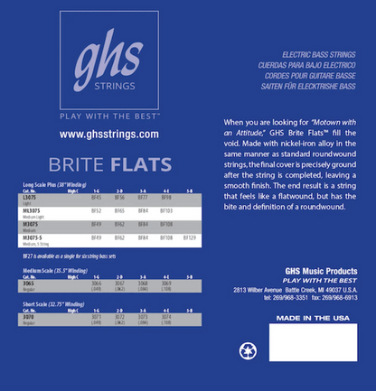 GHS 3065  Bass Brite Flats Guitar Strings 49-108 Gauge