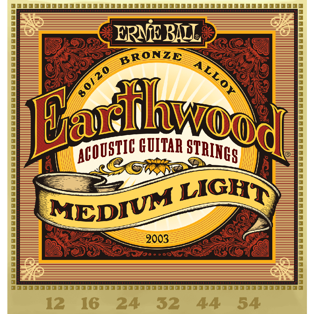 Ernie Ball Earthwood Medium Light 80/20 Bronze Acoustic Guitar Strings 12-54 GAUGE