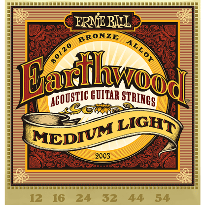 Ernie Ball Earthwood Medium Light 80/20 Bronze Acoustic Guitar Strings 12-54 GAUGE