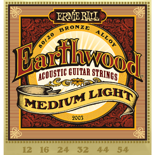 Ernie Ball Earthwood Medium Light 80/20 Bronze Acoustic Guitar Strings 12-54 GAUGE