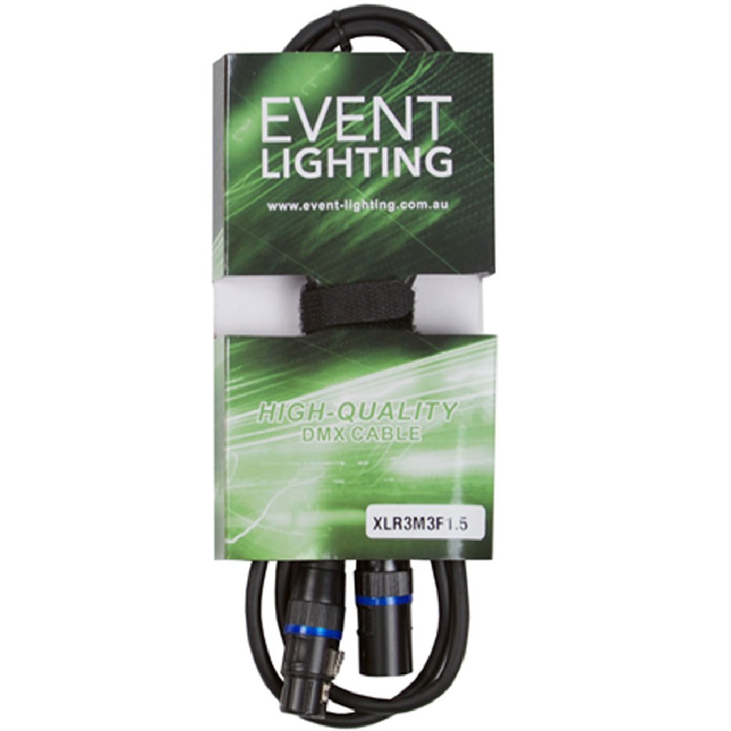 Event Lighting XLR3M3F1.5 3-Pin DMX Lead Blue Indicator Ring 1.5m