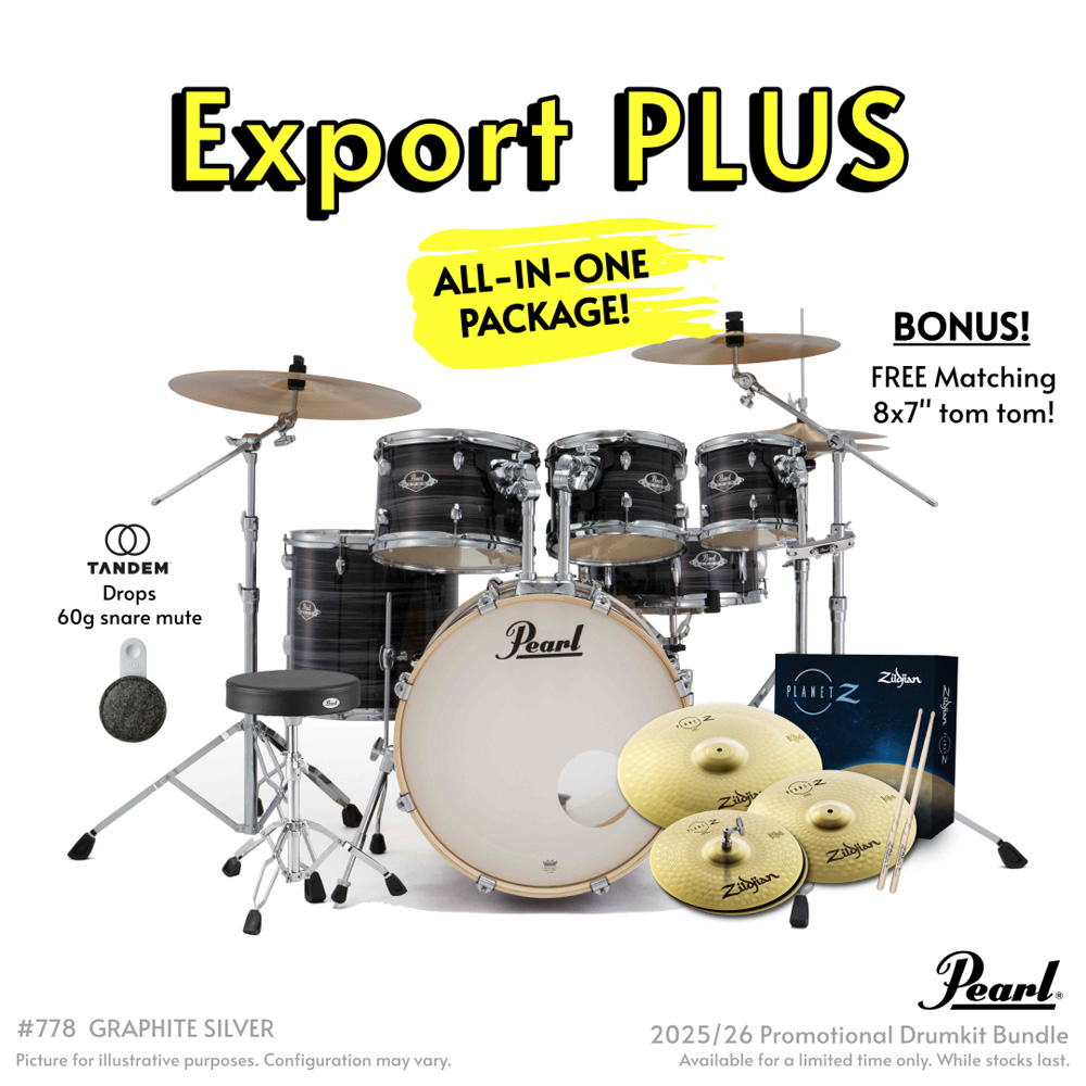 Pearl Export Plus 5-Piece Fusion Kit Drum Kit with Cymbal Pack in Graphite Silver Twist