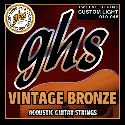 GHS VN-12CL 12 String Custom Light Vintage Bronze Acoustic Guitar Strings 10 - 46 Gauge