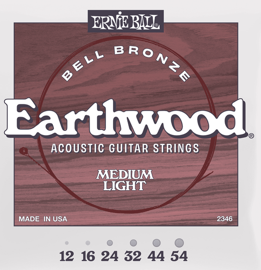 Ernie Ball Medium Light Earthwood Bell Bronze Acoustic Guitar Strings 12-54 Gauge