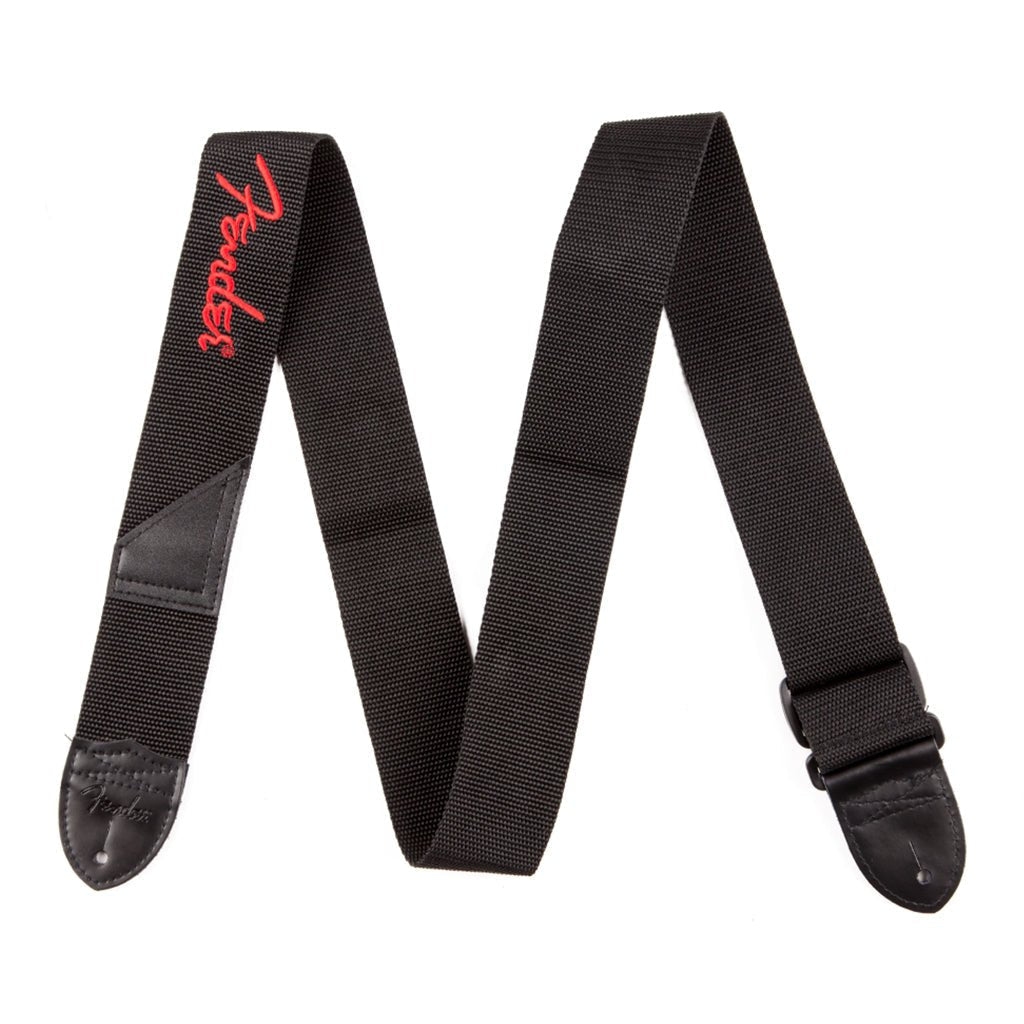 Fender 2" Polyester Logo Straps in Black with Red Logo