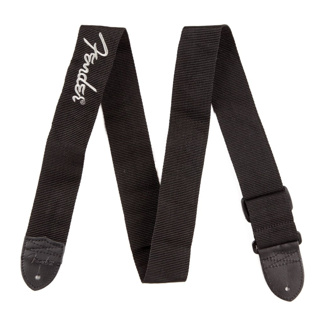 Fender Polyester Logo Straps in Black with Gray Logo